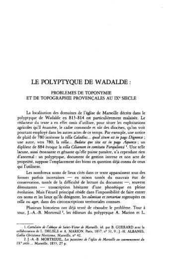 Le polyptyque de Wadalde : problèmes de toponymie et de ...