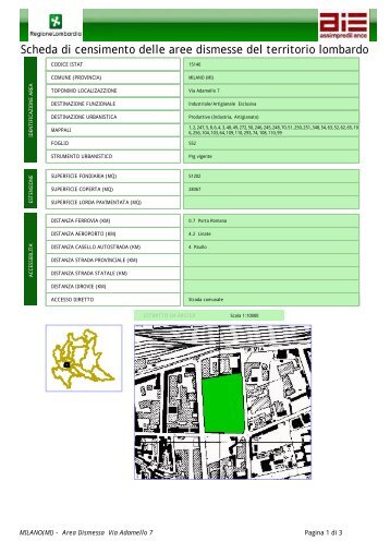 Scheda di censimento delle aree dismesse del territorio lombardo