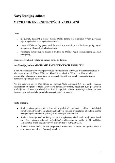 Mechanik energetických zariadení
