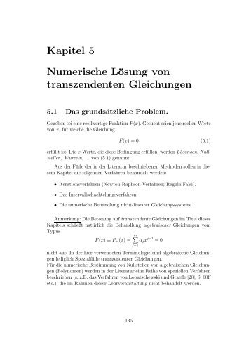 Kapitel 5 Numerische Lösung von transzendenten Gleichungen