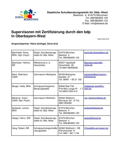 SupervisorenObbWest Dez 12 - Staatliche Schulberatung in Bayern