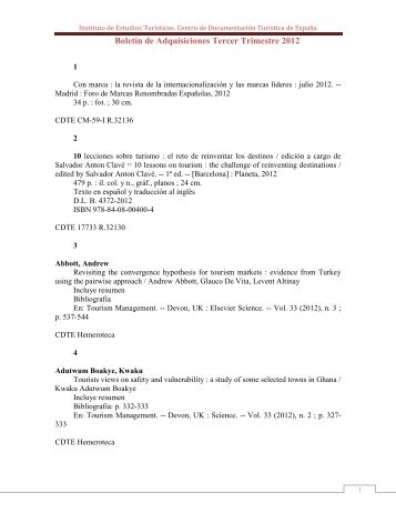 Boletín de Adquisiciones Tercer Trimestre 2012 - Instituto de ...