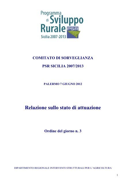 Relazione Stato di Attuazione PSR Sicilia 2007-2013