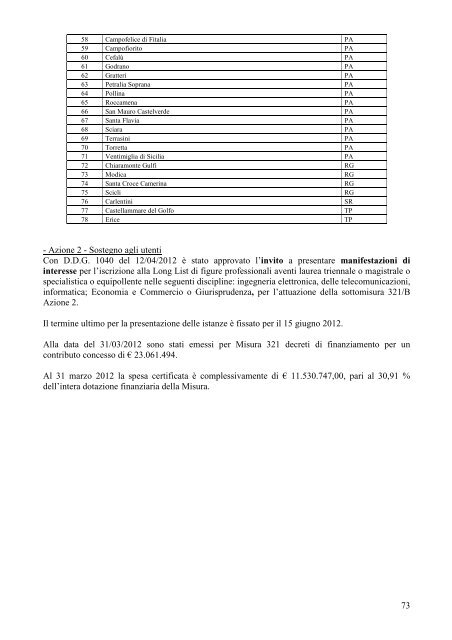 Relazione Stato di Attuazione PSR Sicilia 2007-2013