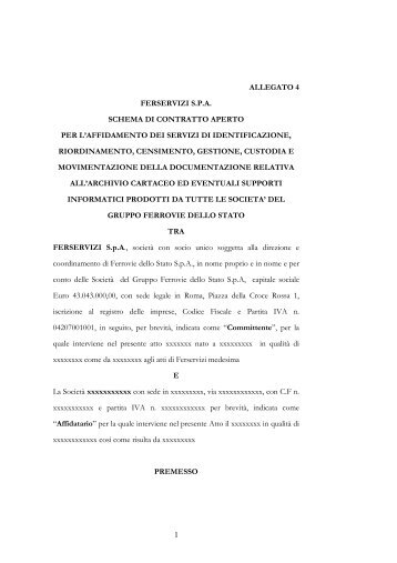 Schema di contratto aperto e relativi allegati All.4 - Ferservizi