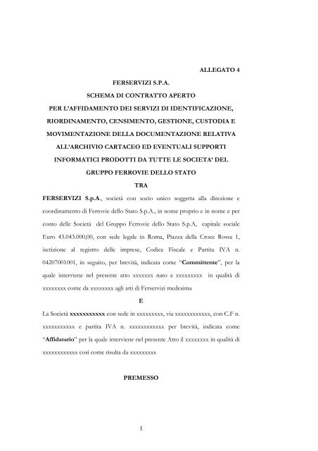 Schema di contratto aperto e relativi allegati All.4 - Ferservizi