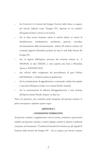 Schema di contratto aperto e relativi allegati All.4 - Ferservizi