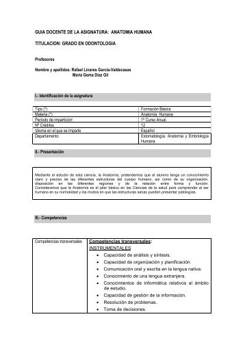 GUIA DOCENTE DE LA ASIGNATURA: ANATOMIA HUMANA ...