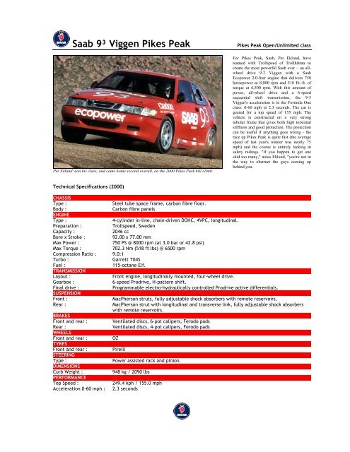Saab 9³ Viggen Pikes Peak - Motorsports Almanac