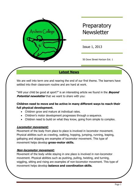 Prep Issue 1 2013 Newsletter - Archers College