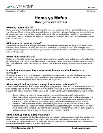 Homa ya Mafua - Vermont Department of Health