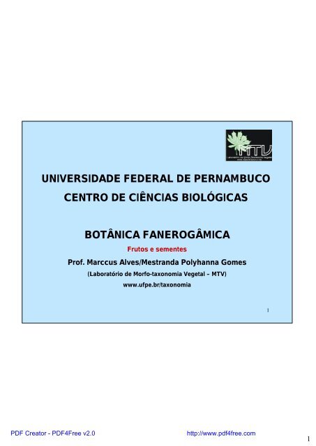 Frutos e sementes - Universidade Federal de Pernambuco