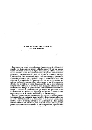 La Locandiera de Goldoni selon Visconti. - Chroniques italiennes