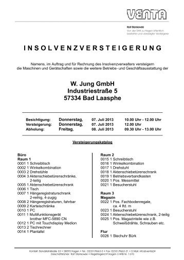 insolvenzversteigerun g - VENTA Industrieversteigerungen GmbH