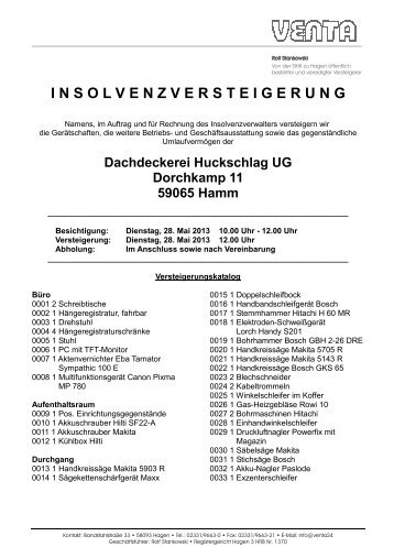 insolvenzversteigerun g - VENTA Industrieversteigerungen GmbH