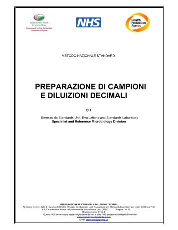 PREPARAZIONE DI CAMPIONI E DILUIZIONI DECIMALI - italbioforma