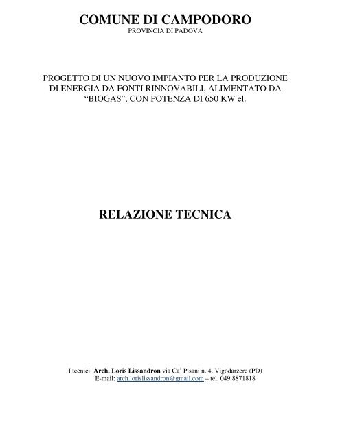 Relazione Tecnico Descrittiva - Provincia di Padova