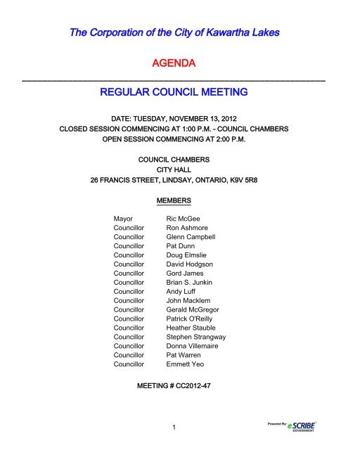 regular council meeting - City of Kawartha Lakes
