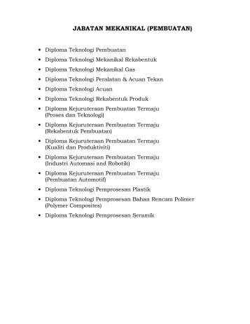 JABATAN MEKANIKAL (PEMBUATAN) - MARA