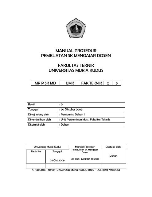 Manual Prosedur Pembuatan Sk Mengajar Dosen