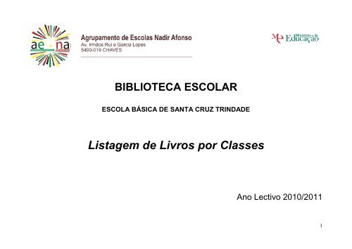 Listagem de Livros por classes da Escola Básica Santa Cruz Trindade