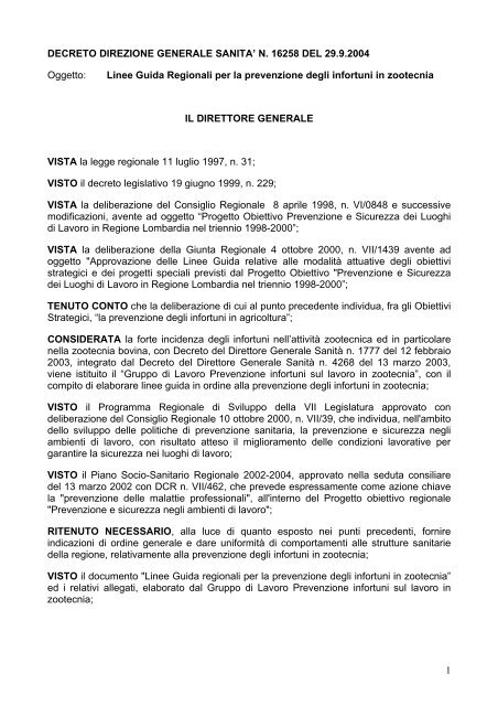 Linee Guida Regionali per la prevenzione degli ... - ASL Varese