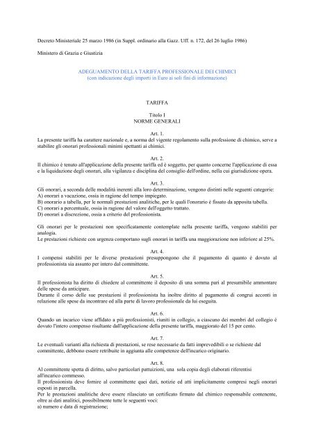 Tariffario Chimici - Ordine dei Chimici della provincia di Ragusa