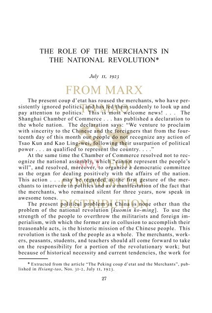 K. This is the 1st working draft of vol. VI. It still ... - From Marx to Mao