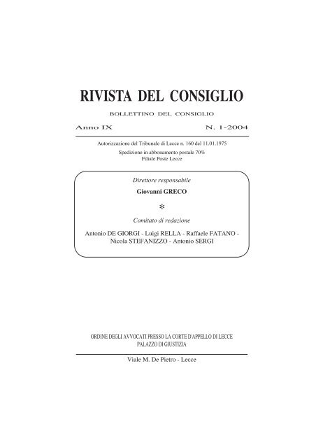 RIVISTA DEL CONSIGLIO - Ordine degli Avvocati di Lecce