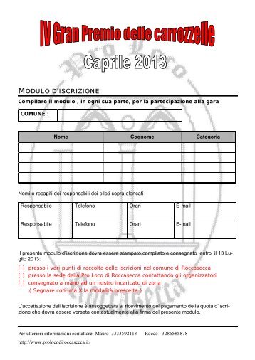 MODULO D 'ISCRIZIONE - Pro Loco di Roccasecca