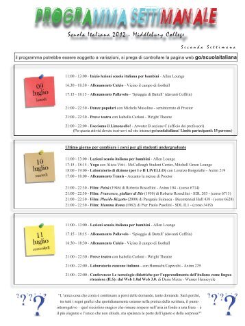 Programma Seconda Settimana.indd - Middlebury College