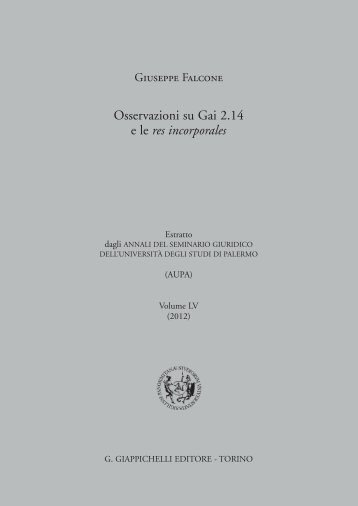 G. Falcone, Osservazioni su Gai 2.14 e le res incorporales