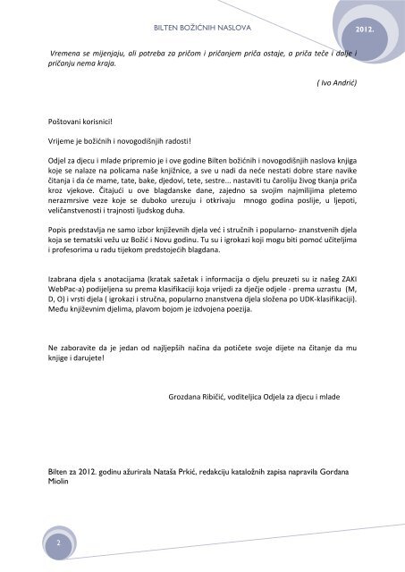 Preuzmite bilten u .pdf formatu (1,7 Mb) - Gradska knjižnica Marka ...