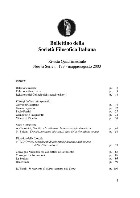 Bollettino n. 179 - Società Filosofica Italiana