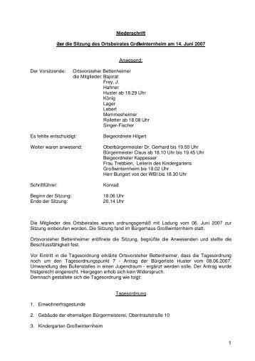 Niederschrift über die Sitzung des Ortsbeirates ... - Ingelheim