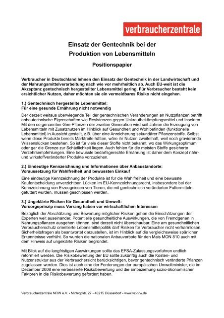 Einsatz der Gentechnik bei der Produktion von Lebensmitteln