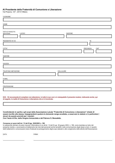 Modello di modulo di domanda di dating