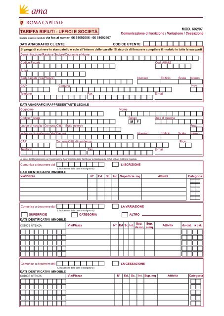 UND-TaRi Modulo iscrizione variazione cessazione 010212 - Ama