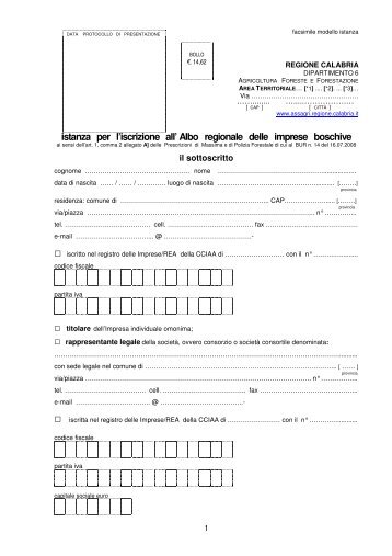 istanza per l'iscrizione all' Albo regionale delle imprese boschive