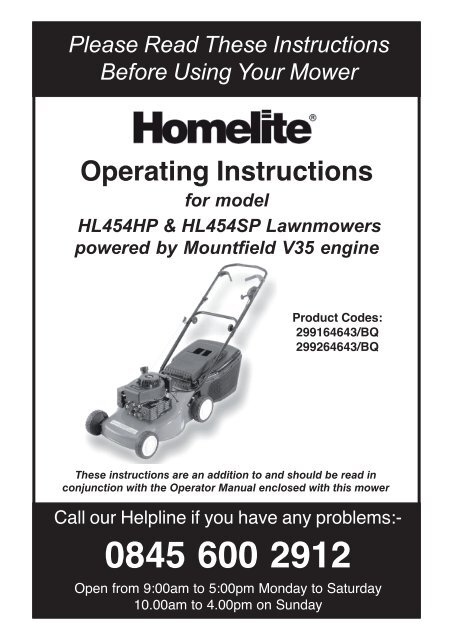 Homelite lawn mower hl454hp deals
