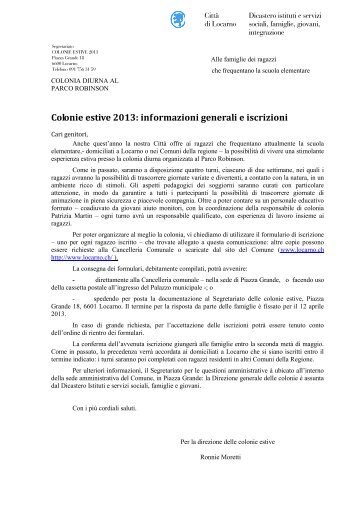Colonie estive 2013: informazioni generali e iscrizioni - Locarno