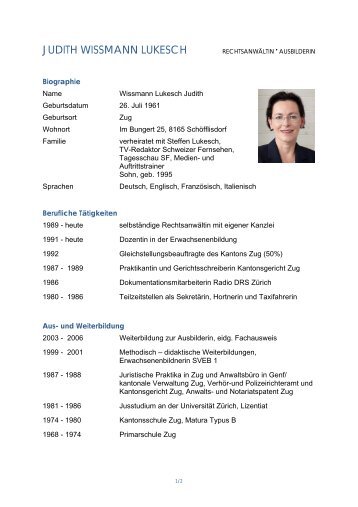 Biographie - Judith Wissmann Lukesch • Rechtsanwältin • Ausbilderin