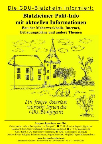 Blatzheimer Polit-Info mit aktuellen Informationen - Kerpen-Blatzheim