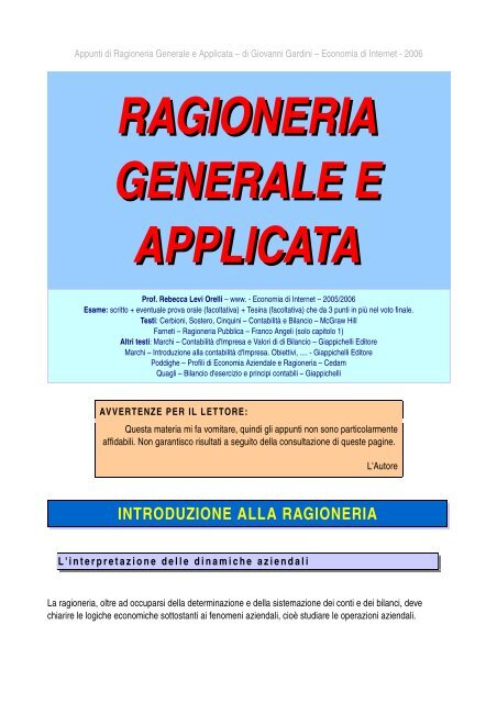 RAGIONERIA GENERALE E APPLICATA