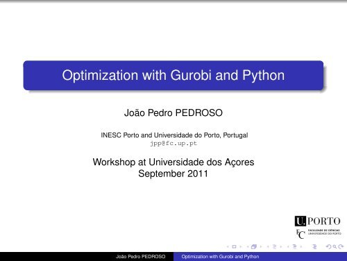 Optimization With Gurobi And Python - Universidade Do Porto