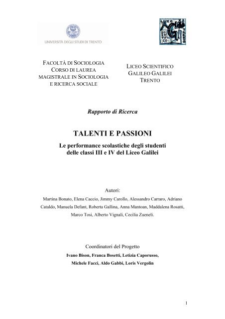 Le Performance Scolastiche Liceo Scientifico Galileo Galilei