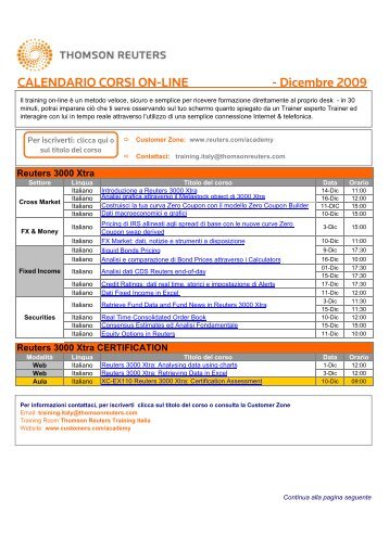 CALENDARIO CORSI ON-LINE - Dicembre 2009 - Customer Zone ...