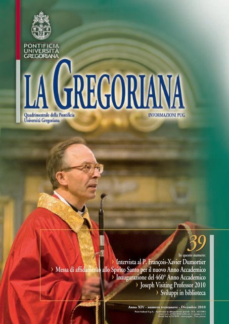 Università Gregoriana - Rivista La Gregoriana - n.39 - Novembre 2010