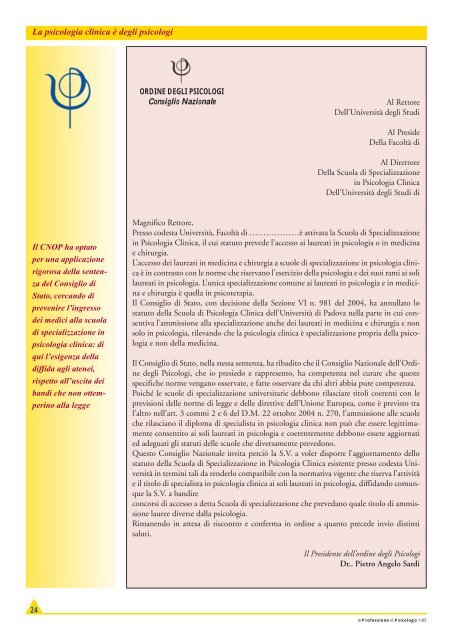 La Professione di Psicologo n. 1/2005 - Ordine Nazionale Psicologi