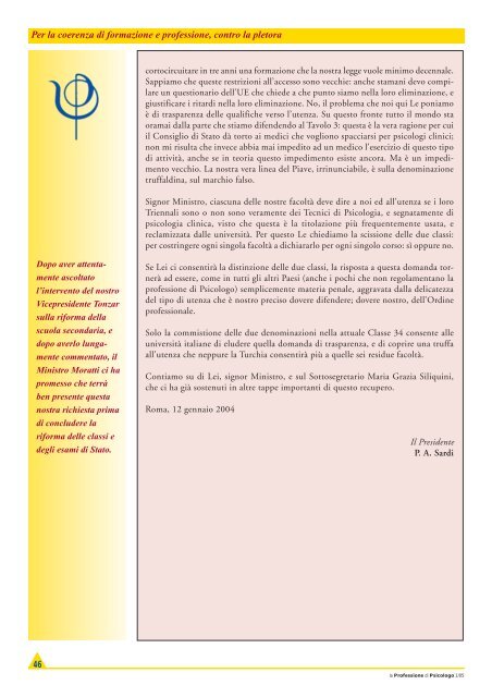 La Professione di Psicologo n. 1/2005 - Ordine Nazionale Psicologi